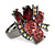 Ruby Red/ Pink/ Ab Crystal Cluster Fashion Ring In Black Tone Metal - 7/8 Size Adjustable - view 6