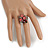 Ruby Red/ Pink/ Ab Crystal Cluster Fashion Ring In Black Tone Metal - 7/8 Size Adjustable - view 2