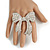 Oversized Crystal Bow Ring In Silver Tone Metal - 60mm Across - 7/8 Size Adjustable - view 2