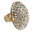 Oval Dome Shape Clear Crystal Ring In Gold Tone Metal - 30mm Long - 7/8 Size Adjustable - view 8