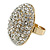Oval Dome Shape Clear Crystal Ring In Gold Tone Metal - 30mm Long - 7/8 Size Adjustable - view 5