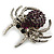 Stunning Deep Purple Crystal Spider Stretch Cocktail Ring in Aged Silver Tone Metal - 45mm Across - 7/8 Size Adjustable - view 5