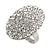Oval Dome Shape Clear Crystal Ring In Silver Tone Metal - 30mm Long - 7/8 Size Adjustable
