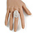 Oval Dome Shape Clear Crystal Ring In Silver Tone Metal - 30mm Long - 7/8 Size Adjustable - view 2