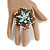 Oversized Vintage Inspired Filigree with Light Blue Acrylic Bead, Clear/ Ab Crystal Flower Ring In Bronze Tone - 60mm D - 7/8 Adjustable Size - view 2
