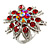 Red Crystal Flower Ring In Silver Tone - Size 7/8 Adjustable