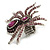 Oversized Purplt Crystal Spider Stretch Cocktail Ring In Silver Tone Metal - Size 7/8 - view 6