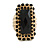 Square Black Acrylic Bead, Diamante Flex Cocktail Ring In Gold Plating - 35mm Across - Size 7/9 - view 3