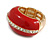 Red Enamel Dome Shaped Stretch Cocktail Ring In Gold Plating - 2cm Length - Size 7/8 - view 5