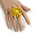 Yellow Leather Daisy Flower Ring - 40mm D - Adjustable - view 2