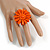Bright Orange Leather Daisy Flower Ring - 40mm D - Adjustable - view 2
