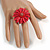 Red Leather Daisy Flower Ring - 40mm D - Adjustable - view 2