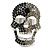 Dazzling Black/ Dim Grey Crystal Skull Cocktail Ring - Size 7/8 - Adjustable - view 3