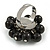 Black Faux Pearl Bead Cluster Ring in Silver Tone Metal - Adjustable 7/8 - view 6