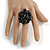 Black Faux Pearl Bead Cluster Ring in Silver Tone Metal - Adjustable 7/8 - view 2