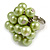 Pea Green Faux Pearl Bead Cluster Ring in Silver Tone Metal - Adjustable 7/8 - view 3
