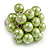 Pea Green Faux Pearl Bead Cluster Ring in Silver Tone Metal - Adjustable 7/8