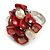 Red Sea Shell Nugget and Cream Faux Freshwater Pearl Cluster Silver Tone Ring - 7/8 Size - Adjustable - view 4