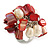 Red Sea Shell Nugget and Cream Faux Freshwater Pearl Cluster Silver Tone Ring - 7/8 Size - Adjustable - view 3