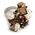 Brown Sea Shell Nugget and Cream Faux Freshwater Pearl Cluster Silver Tone Ring - 7/8 Size - Adjustable - view 2