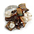 Brown Sea Shell Nugget and Cream Faux Freshwater Pearl Cluster Silver Tone Ring - 7/8 Size - Adjustable - view 6