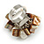 Brown Sea Shell Nugget and Cream Faux Freshwater Pearl Cluster Silver Tone Ring - 7/8 Size - Adjustable - view 4