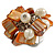 Burnt Orange Sea Shell Nugget and Cream Faux Freshwater Pearl Cluster Silver Tone Ring - 7/8 Size - Adjustable - view 7
