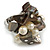 Dark Grey Sea Shell Nugget and Cream Faux Freshwater Pearl Cluster Silver Tone Ring - 7/8 Size - Adjustable - view 5