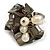 Dark Grey Sea Shell Nugget and Cream Faux Freshwater Pearl Cluster Silver Tone Ring - 7/8 Size - Adjustable