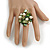 Green Sea Shell Nugget and Cream Faux Freshwater Pearl Cluster Silver Tone Ring - 7/8 Size - Adjustable - view 2
