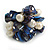 Dark Blue Sea Shell Nugget and Cream Faux Freshwater Pearl Cluster Silver Tone Ring - 7/8 Size - Adjustable - view 5