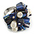 Dark Blue Sea Shell Nugget and Cream Faux Freshwater Pearl Cluster Silver Tone Ring - 7/8 Size - Adjustable - view 6
