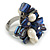 Dark Blue Sea Shell Nugget and Cream Faux Freshwater Pearl Cluster Silver Tone Ring - 7/8 Size - Adjustable - view 3