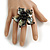 Black Shell and Faux Pearl Flower Rings (Silver Tone) - 50mm Diameter - Size 7/8 Adjustable - view 2