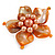 Orange Shell and Peach Faux Pearl Flower Rings (Silver Tone) - 50mm Diameter - Size 7/8 Adjustable - view 8