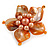 Orange Shell and Peach Faux Pearl Flower Rings (Silver Tone) - 50mm Diameter - Size 7/8 Adjustable - view 4