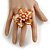 Orange Shell and Peach Faux Pearl Flower Rings (Silver Tone) - 50mm Diameter - Size 7/8 Adjustable - view 2