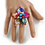 Multicoloured Shell and  Faux Pearl Flower Rings (Silver Tone) - 50mm Diameter - Size 7/8 Adjustable - view 2