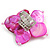 Fuchsia Shell and Pink Faux Pearl Flower Rings (Silver Tone) - 50mm Diameter - Size 7/8 Adjustable - view 3