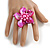 Fuchsia Shell and Pink Faux Pearl Flower Rings (Silver Tone) - 50mm Diameter - Size 7/8 Adjustable - view 2