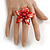 Red Shell and Faux Pearl Flower Rings (Silver Tone) - 50mm Diameter - Size 7/8 Adjustable - view 2
