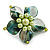 Green Shell and Light Green Faux Pearl Flower Rings (Silver Tone) - 50mm Diameter - Size 7/8 Adjustable - view 3