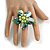 Green Shell and Light Green Faux Pearl Flower Rings (Silver Tone) - 50mm Diameter - Size 7/8 Adjustable - view 2