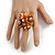Burnt Orange Sea Shell Nugget Cluster Silver Tone Ring - 7/8 Size - Adjustable - view 2