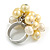 Pale Yellow/ Cream Faux Pearl Bead Cluster Ring in Silver Tone Metal - Adjustable 7/8 - view 4