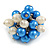 Blue/ Cream Faux Pearl Bead Cluster Ring in Silver Tone Metal - Adjustable 7/8 - view 3