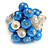 Blue/ Cream Faux Pearl Bead Cluster Ring in Silver Tone Metal - Adjustable 7/8 - view 4
