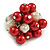 Red/ Cream Faux Pearl Bead Cluster Ring in Silver Tone Metal - Adjustable 7/8 - view 3