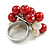 Red/ Cream Faux Pearl Bead Cluster Ring in Silver Tone Metal - Adjustable 7/8 - view 4