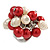 Red/ Cream Faux Pearl Bead Cluster Ring in Silver Tone Metal - Adjustable 7/8 - view 6